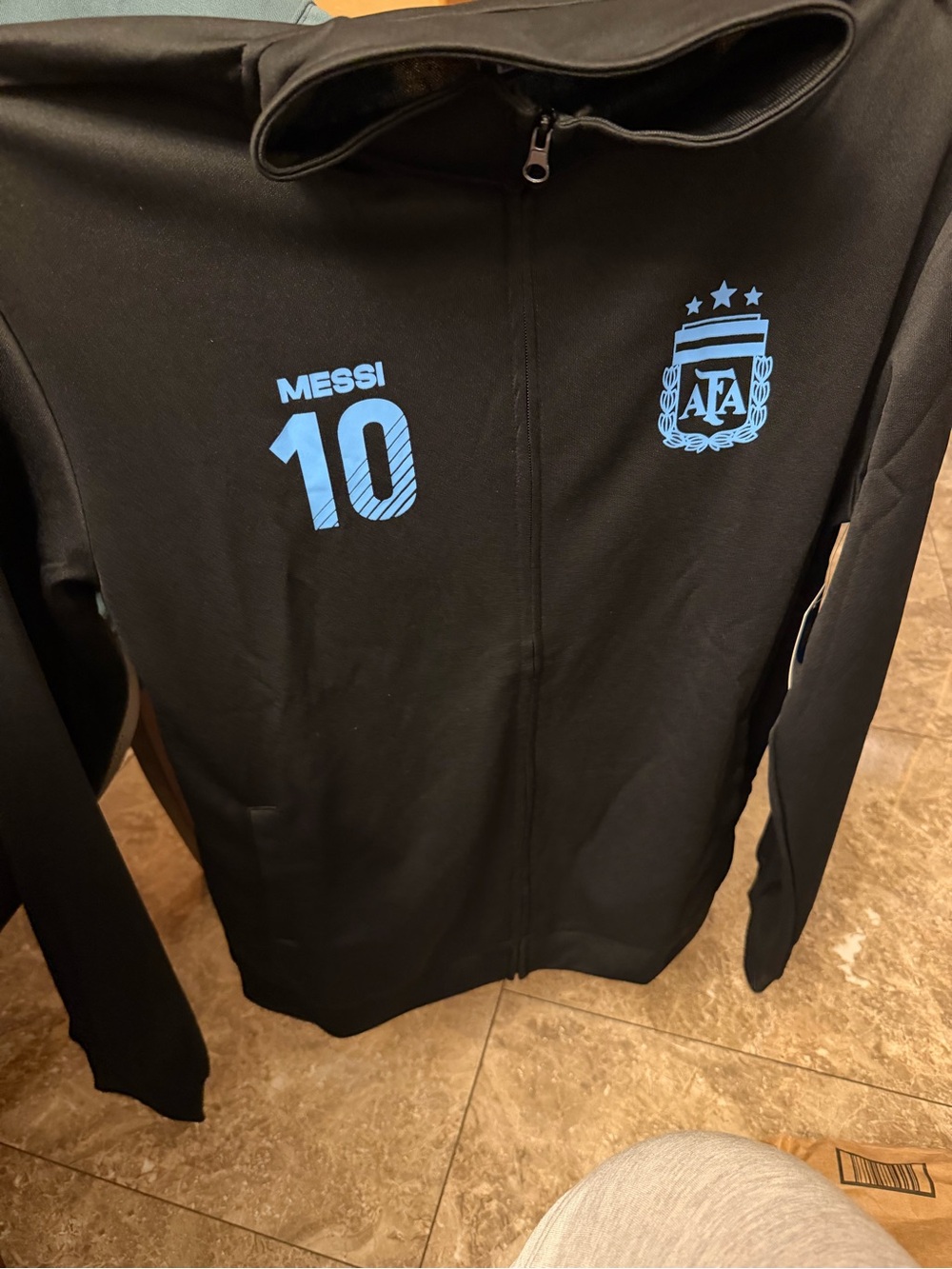 Men's Black Full-Zip Sweater with Light Blue Messi 10 Detail